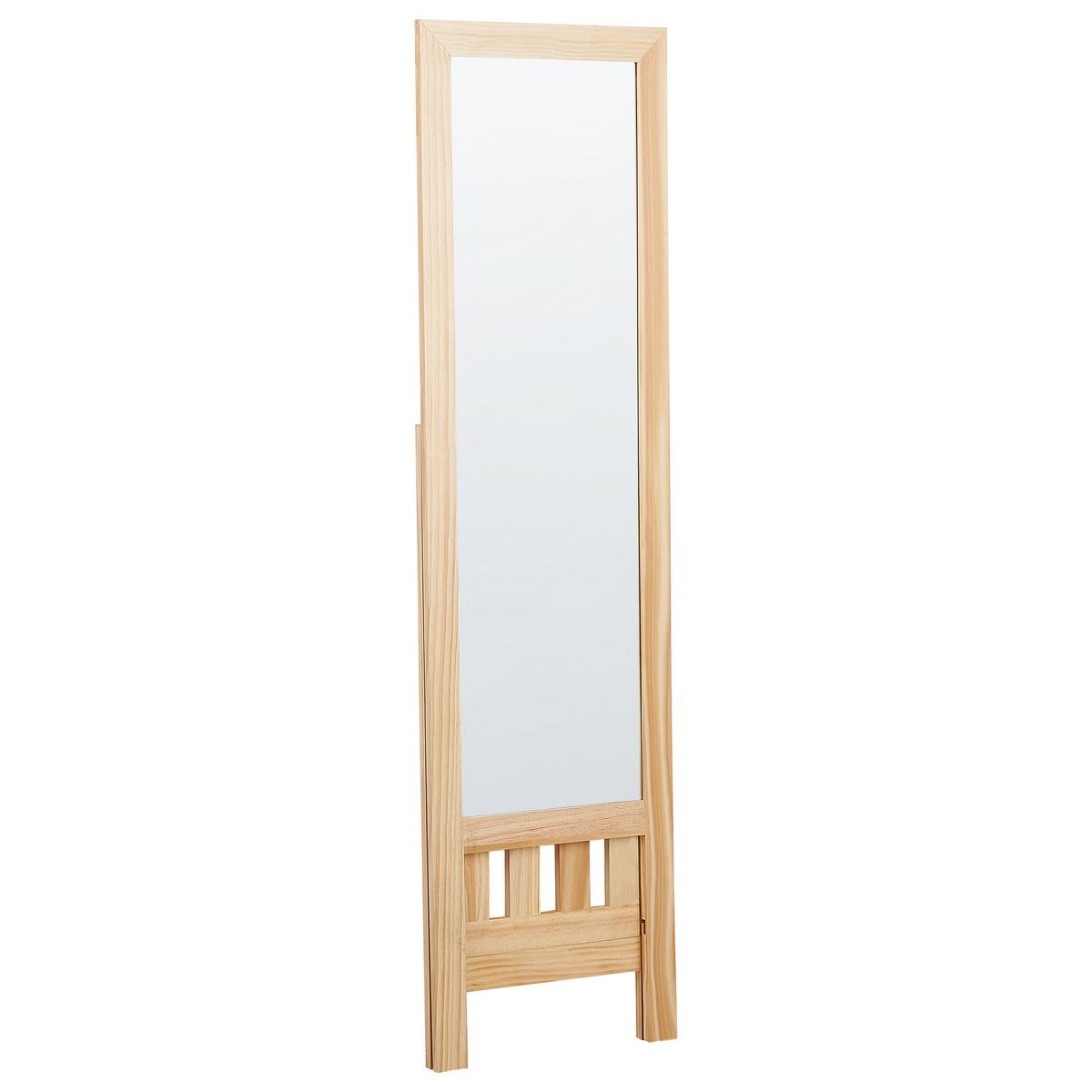 STEHSPIEGEL mit Ablage Holz hellbraun rechteckig 40/145 cm Luisant - Hellbraun, Holz (40/145/52cm) - Beliani