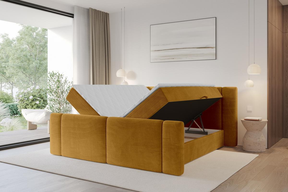 BOXBETT mit Matratze H3 - EVON Zanozek - 180x200 cm Senfgelb - Dunkelgelb, Holzwerkstoff (180/200cm) - ALTDECOR