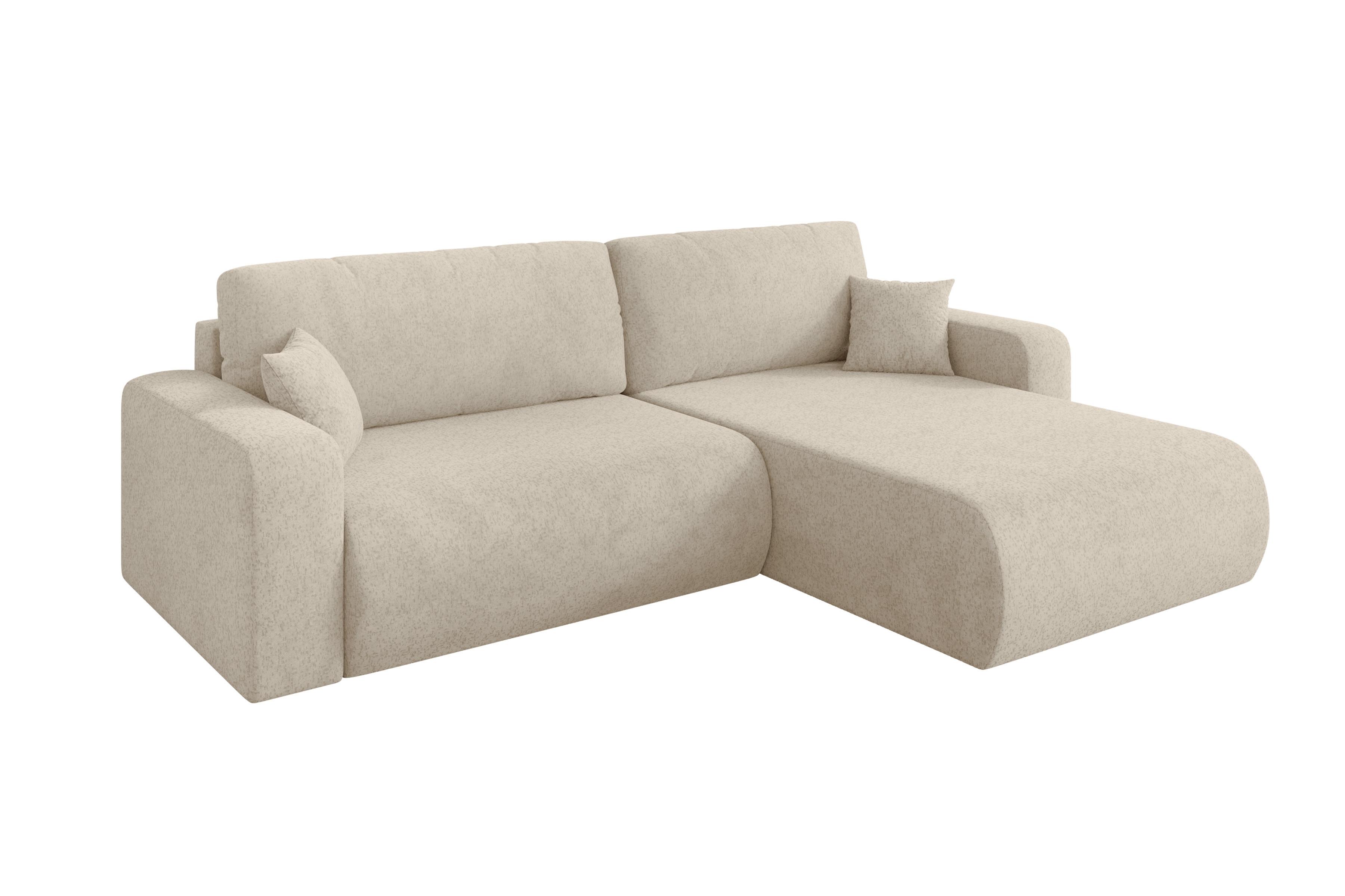 ECKSOFA mit Schlaffunktion Ottomane Rechts BERY-L 276x193x88 Creme Velours - Creme/Schwarz, Holzwerkstoff/Kunststoff (276/193cm) - ALTDECOR