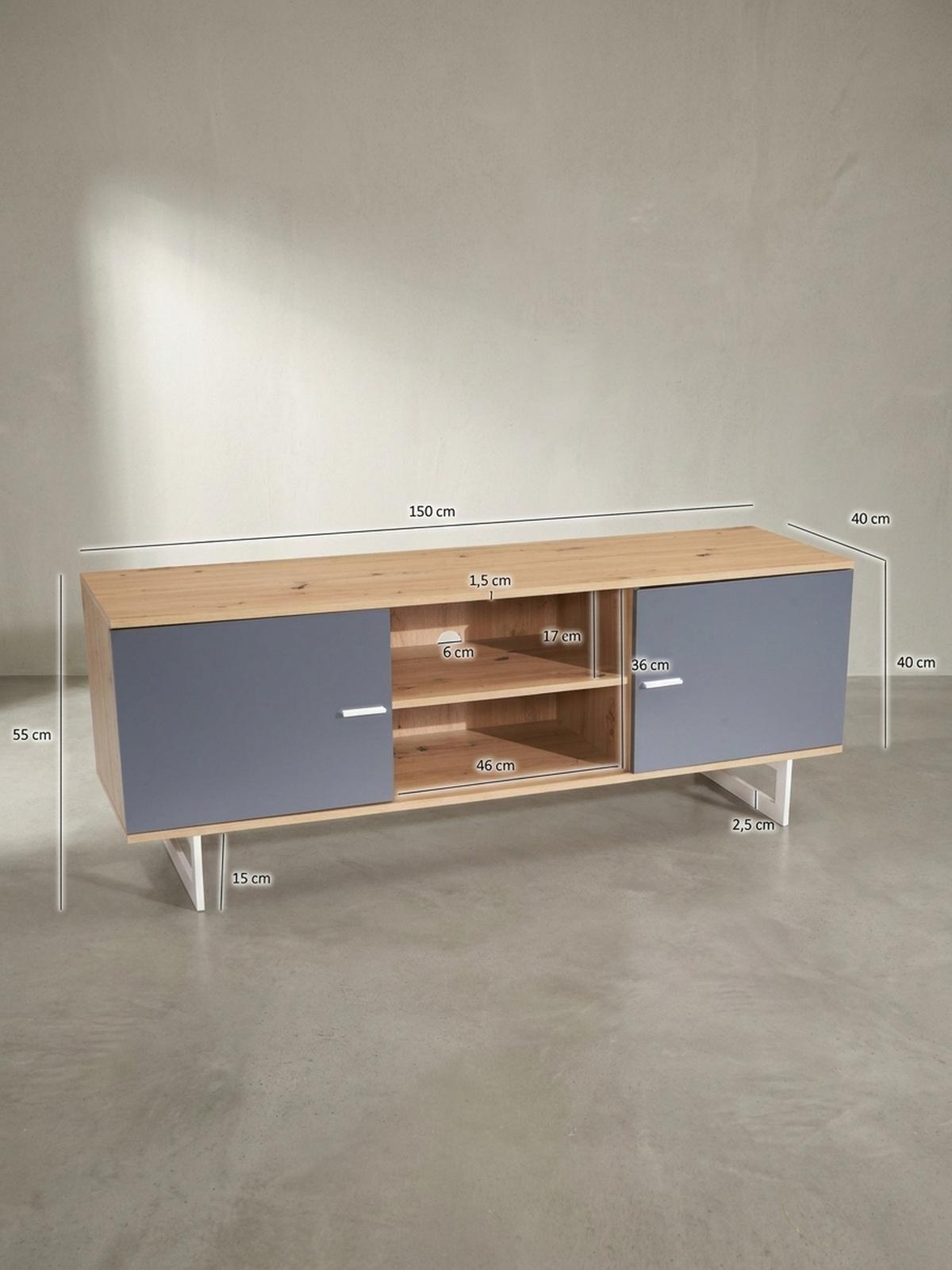 TV-LOWBOARD mit Eiche-Dekor und 2 Türen, modern, Braun-Grau 150x40x55 cm - Silberfarben/Braun, Holzwerkstoff/Metall (150/55/40cm) - KADIMA DESIGN