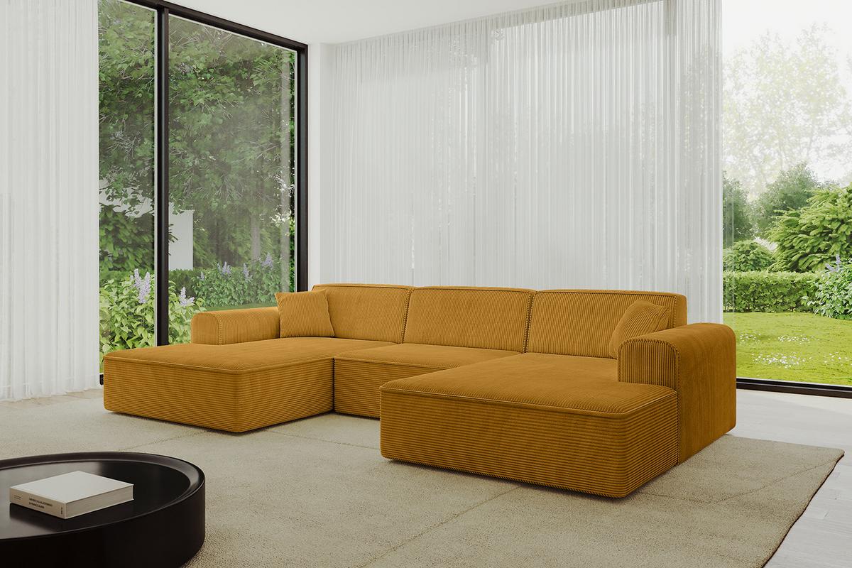 WOHNLANDSCHAFT IREA-U1-v3 - 301x165x77 cm Senfgelb - Dunkelgelb/Grün, Holzwerkstoff/Textil (301/77/165cm) - ALTDECOR