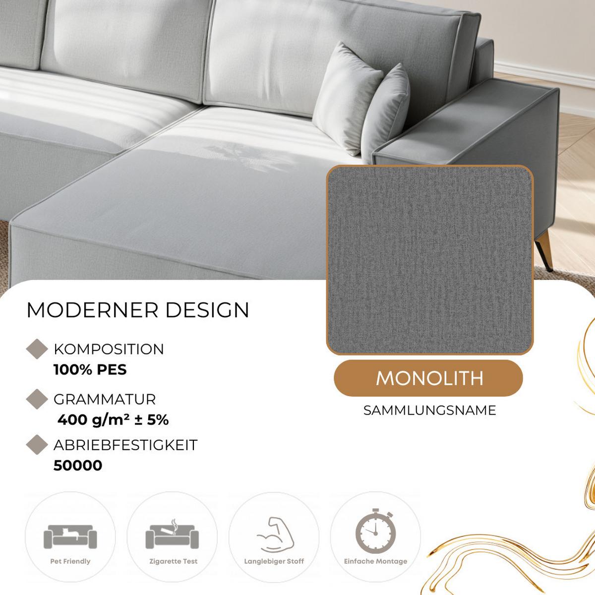 ECKSOFA OTIS Links, mit Schlaffunktion und Bettkasten, Grau - Grau, Textil/Metall (294/185cm) - Idohome