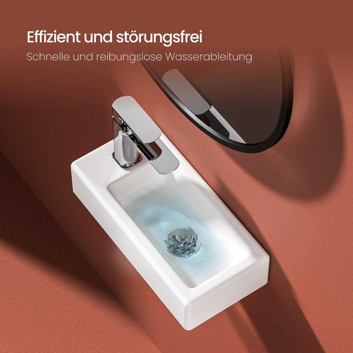 HANDWASCHBECKEN mit Hahnloch links Glänzend Weiß 36,5 / 18 / 9 cm - Weiß, Keramik (36.5/9/18cm) - EMKE