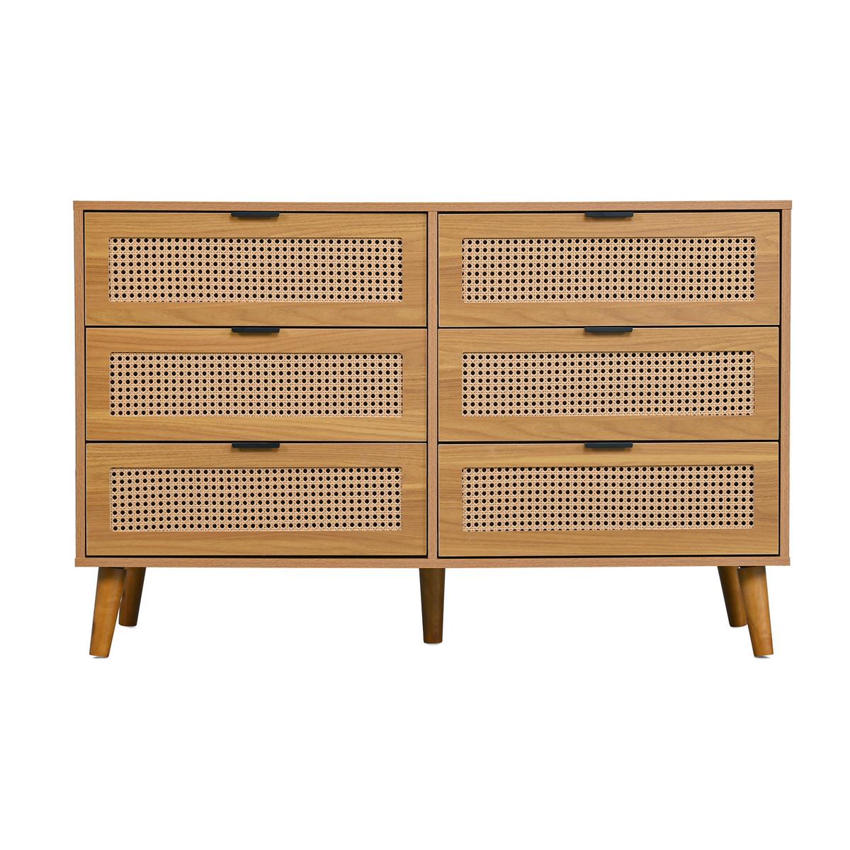 SIDEBOARD mit 6 Schubladen Sideboard aus Holz mit Metallgriffen, Retro-Design, für Schlafzimmer & Büro Walnuss - Braun, Holzwerkstoff (120/77/40cm) - Urban Meuble