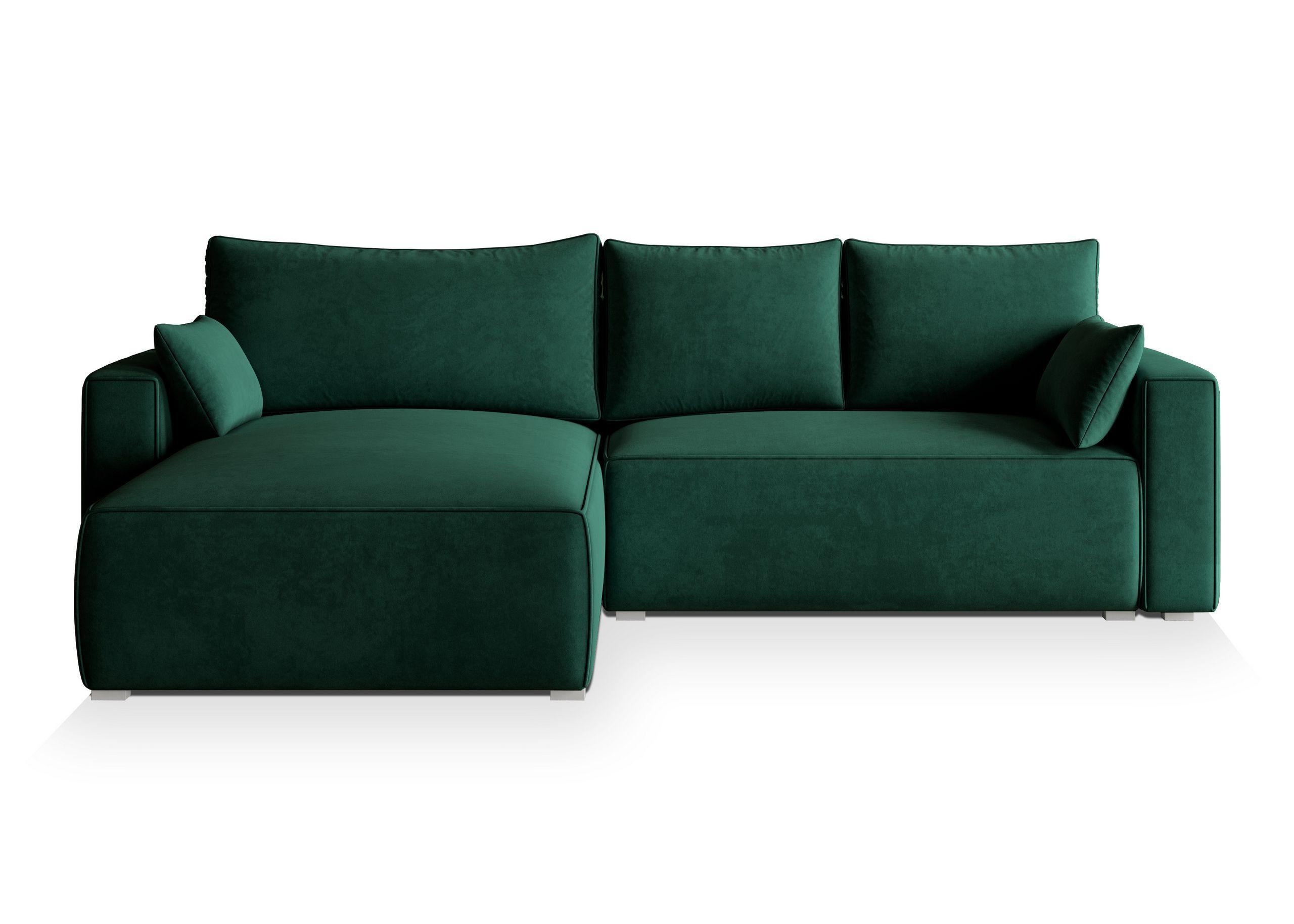 ECKSOFA FORIL Grün Velours-Stoff mit Schlaffunktion - Grau/Grün, Holz/Kunststoff (265/178cm) - MASSENO
