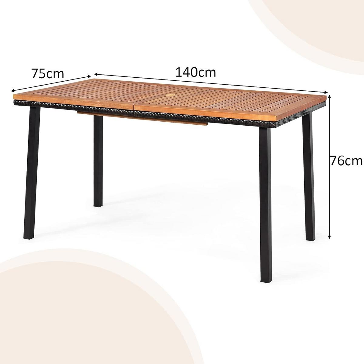 GARTENTISCH Esstisch mit Schirmloch Braun - Braun, Metall (75/140/76cm) - COSTWAY
