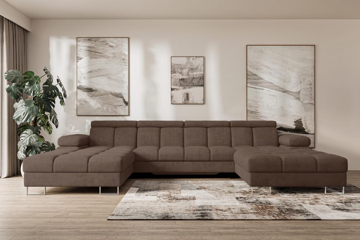 WOHNLANDSCHAFT mit Schlaffunktion und Bettkasten COMA U2 345x203x79 Braun Velours - Braun, Holzwerkstoff/Textil (345/79/203cm) - ALTDECOR