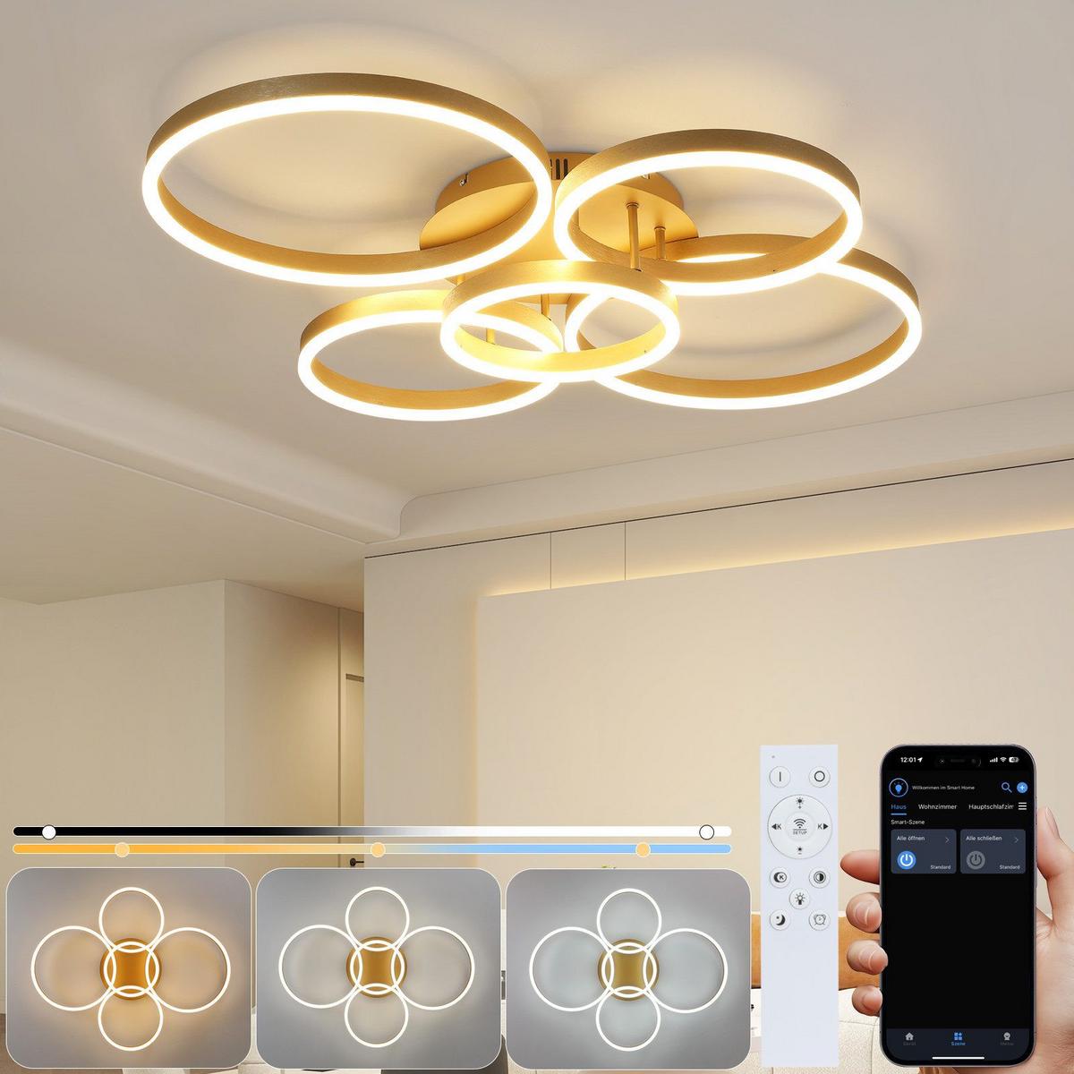 LED-DECKENLEUCHTE Lidbeck 75/94/15.5cm - Goldfarben, Metall (94/75/15.5cm) - Nettlife