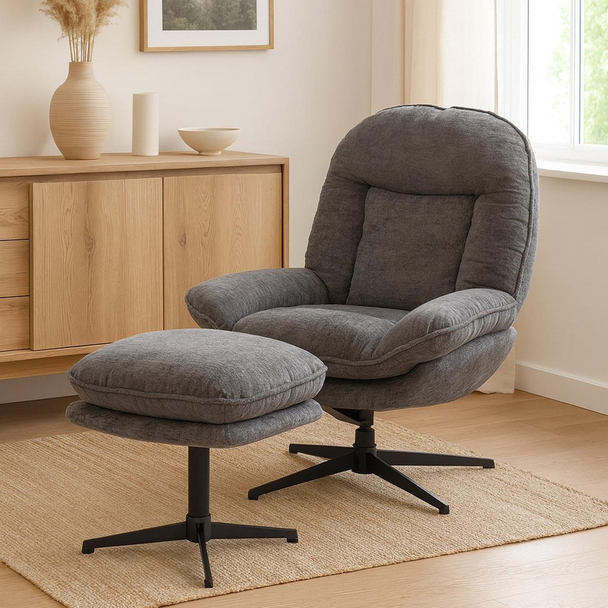 RELAXSESSEL MIT HOCKER Grau - Grau, Textil (80/96/90cm) - MCW