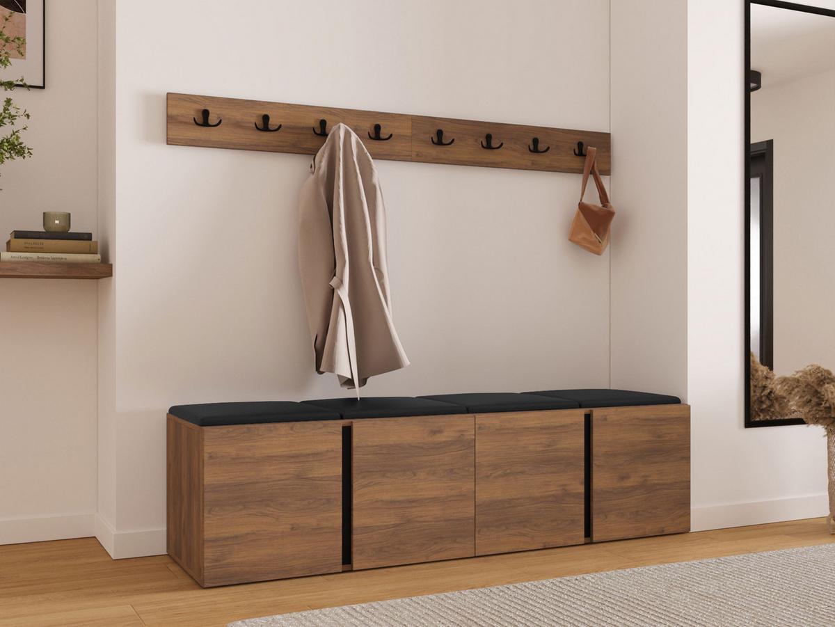 GARDEROBEN-SET Orion VII - Nussbaumfarben/Schwarz, Holzwerkstoff/Kunststoff (168/42/46cm) - MIRJAN24