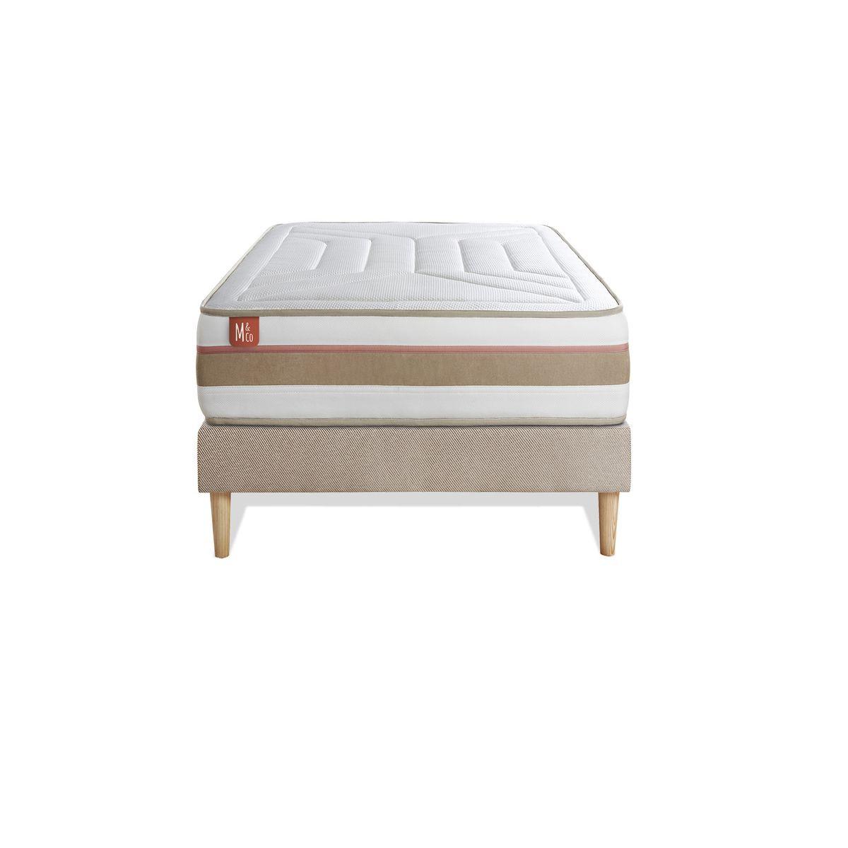 BETT Le Tendre Taschenfederkern und Memory-Schaum 90 x 200 cm h1 - Kit Bettgestell Beige - Beige, Karton/Holz (90/200cm) - Marmottes & Co