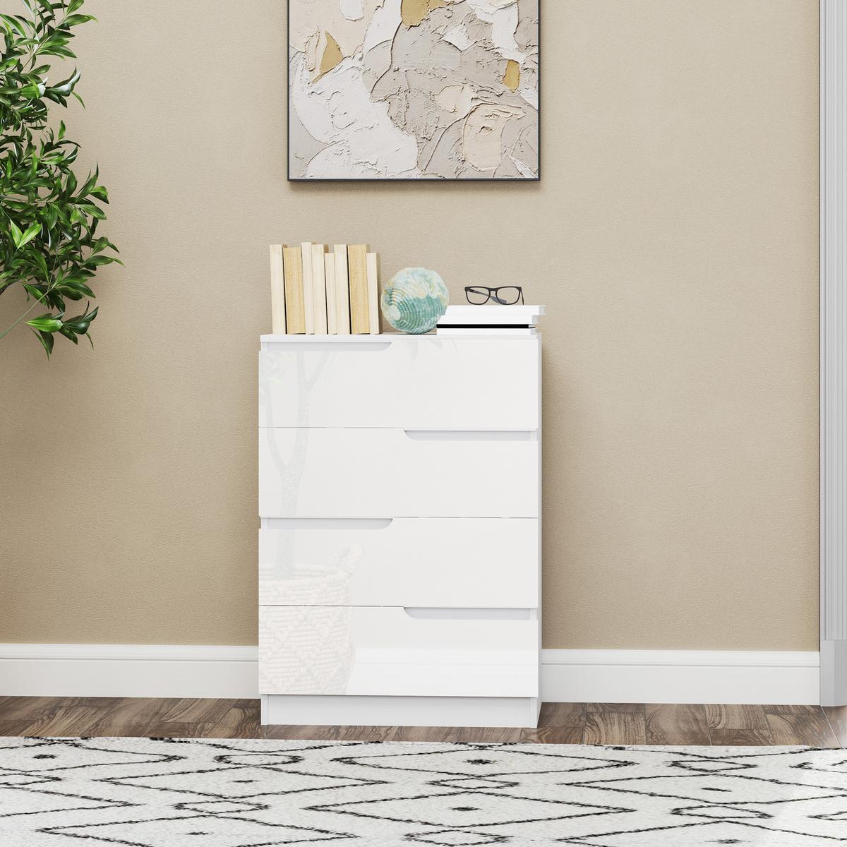 KOMMODE Beistellschrank mit 4 Schubladen, Hochglanzweiß 60 x 40 x 85cm - Weiß, Holzwerkstoff (40/85/60cm) - HOMCOM