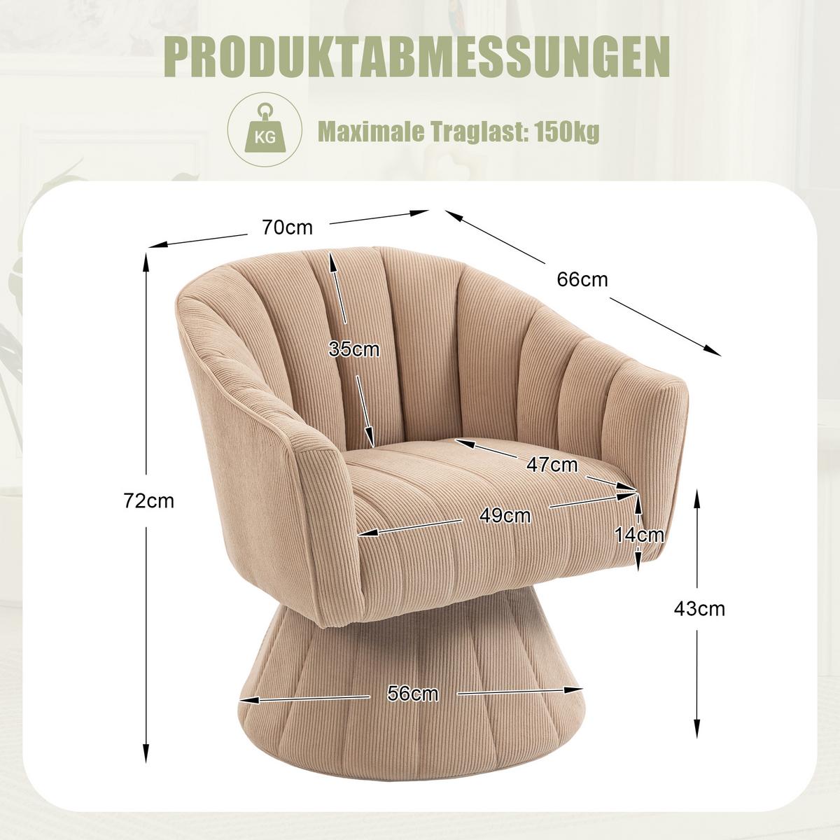DREHSTUHL Moderner 360° Beige mit Cord-Bezug - Beige, Textil (70/72/66cm) - Urban Meuble