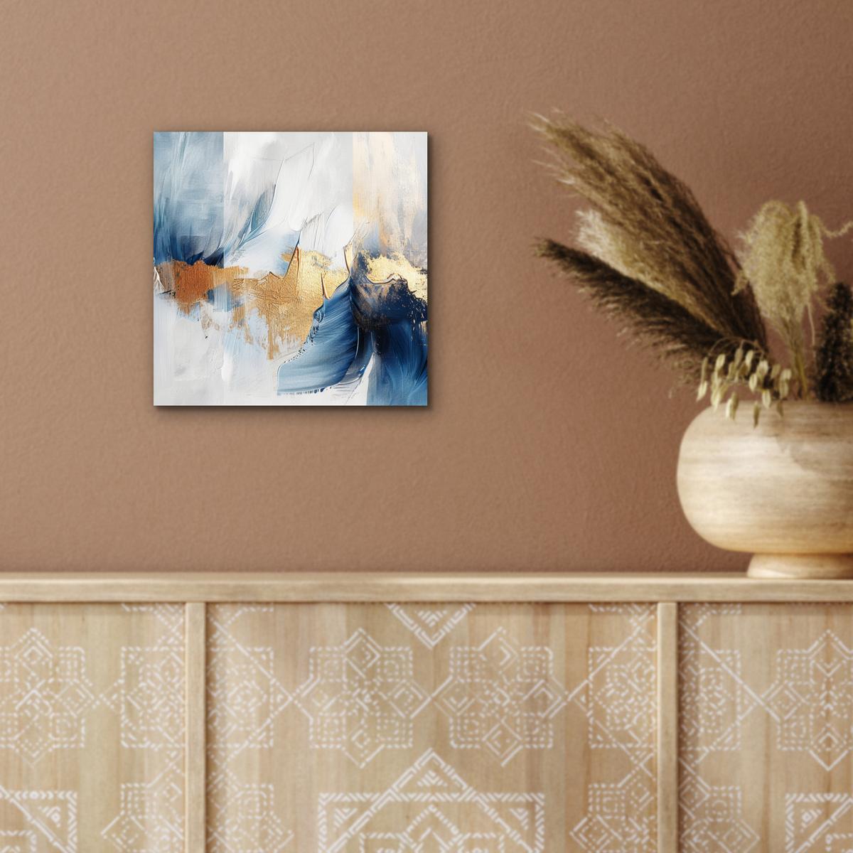 METALLBILD Gold - Blau - Aquarell - Kunst - Modern 20x20 cm - Hellblau, Metall (20/20cm) - MuchoWow