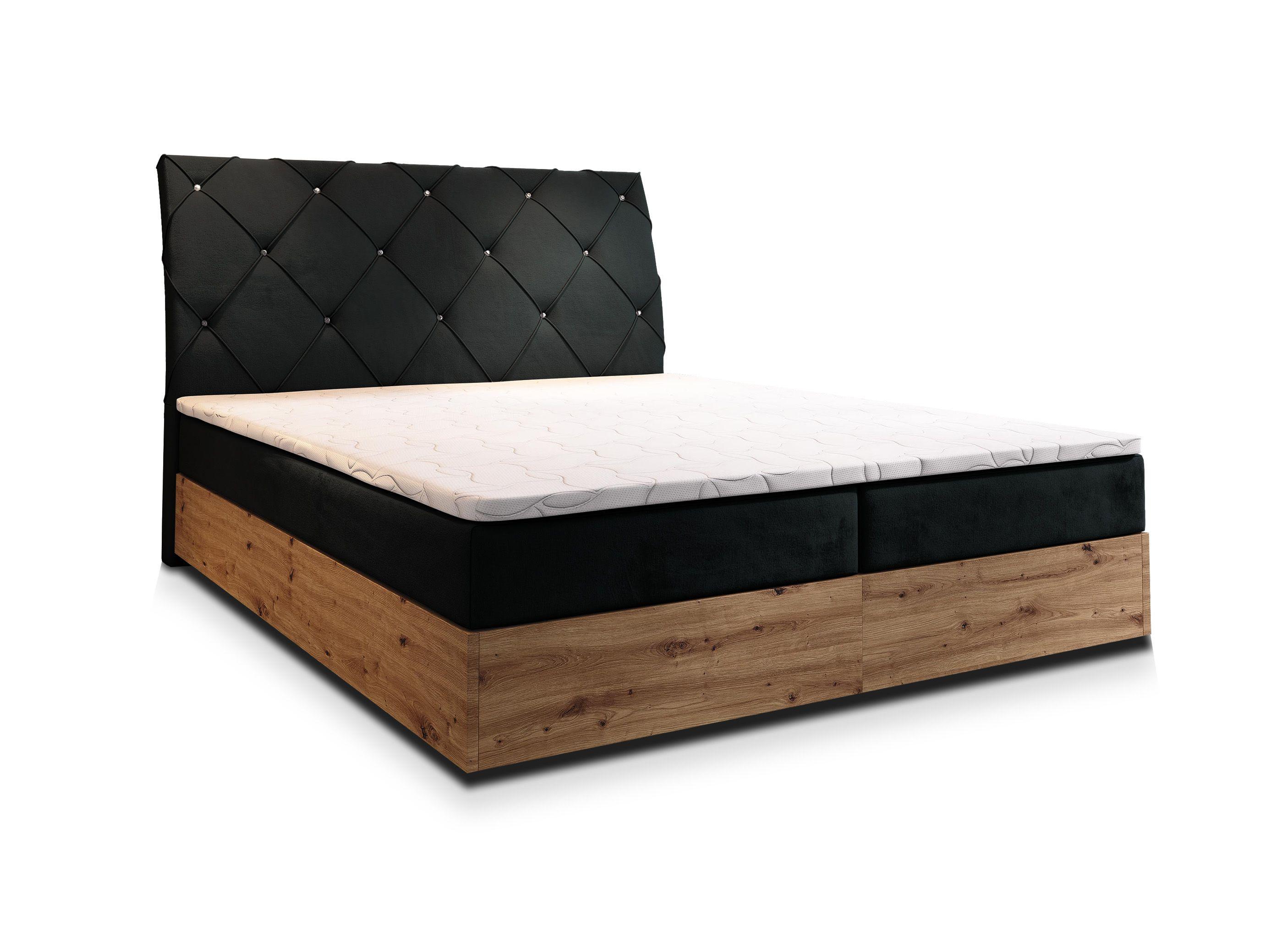 BOXBETT VELLANO 160x200 cm mit Matratze und Topper - Schwarz - Schwarz, Holz (160/200cm) - MASSENO