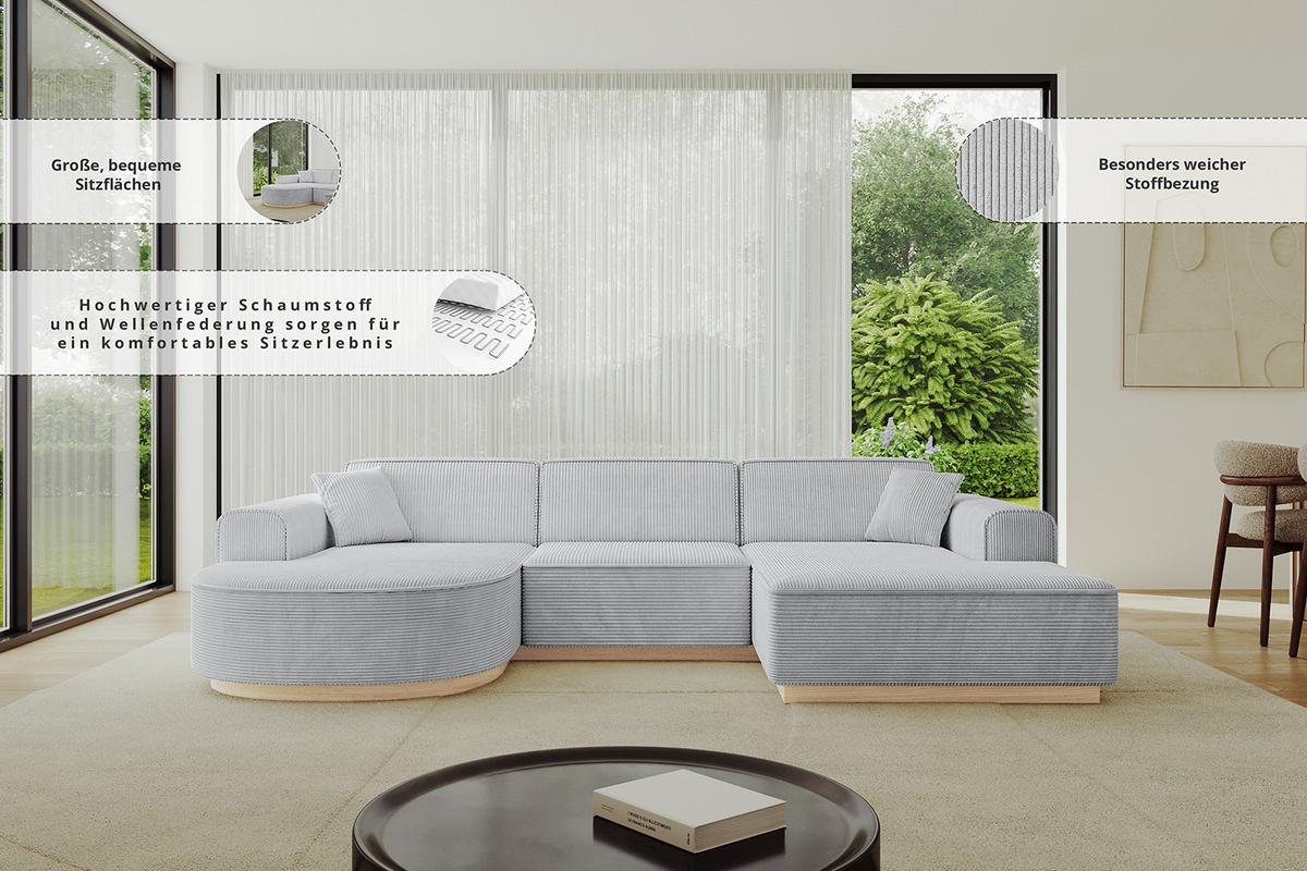 WOHNLANDSCHAFT ARRIO-U1 303x171x83 cm Weiß - Weiß, Holzwerkstoff/Textil (303/83/171cm) - ALTDECOR