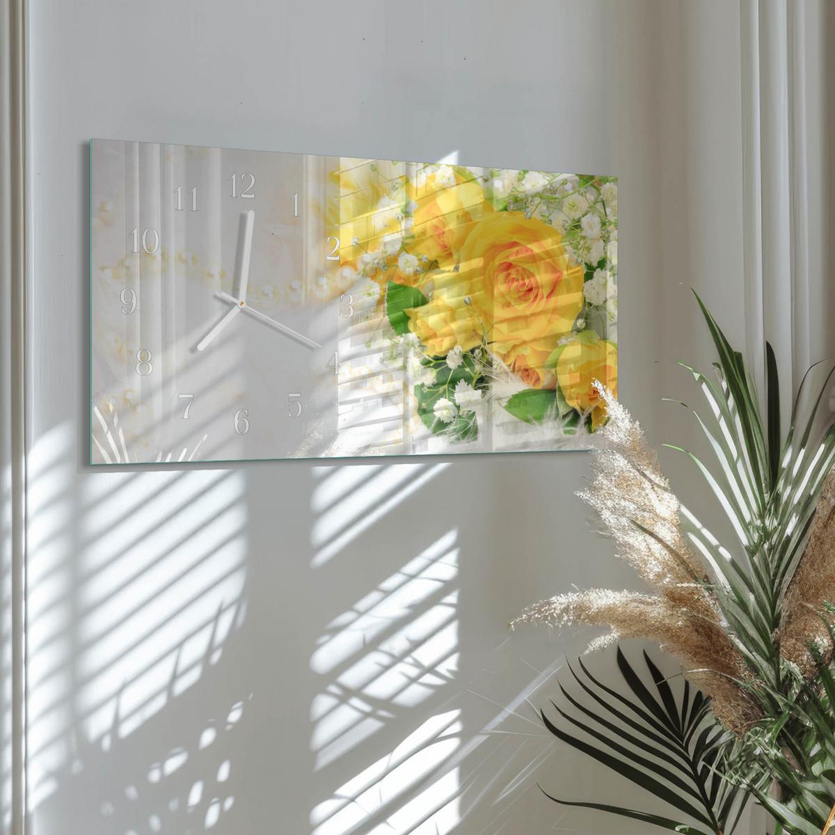 WANDUHR aus Glas 60x30 cm - Blumen - Gelb, Glas (60/30/0.4cm) - TULUP