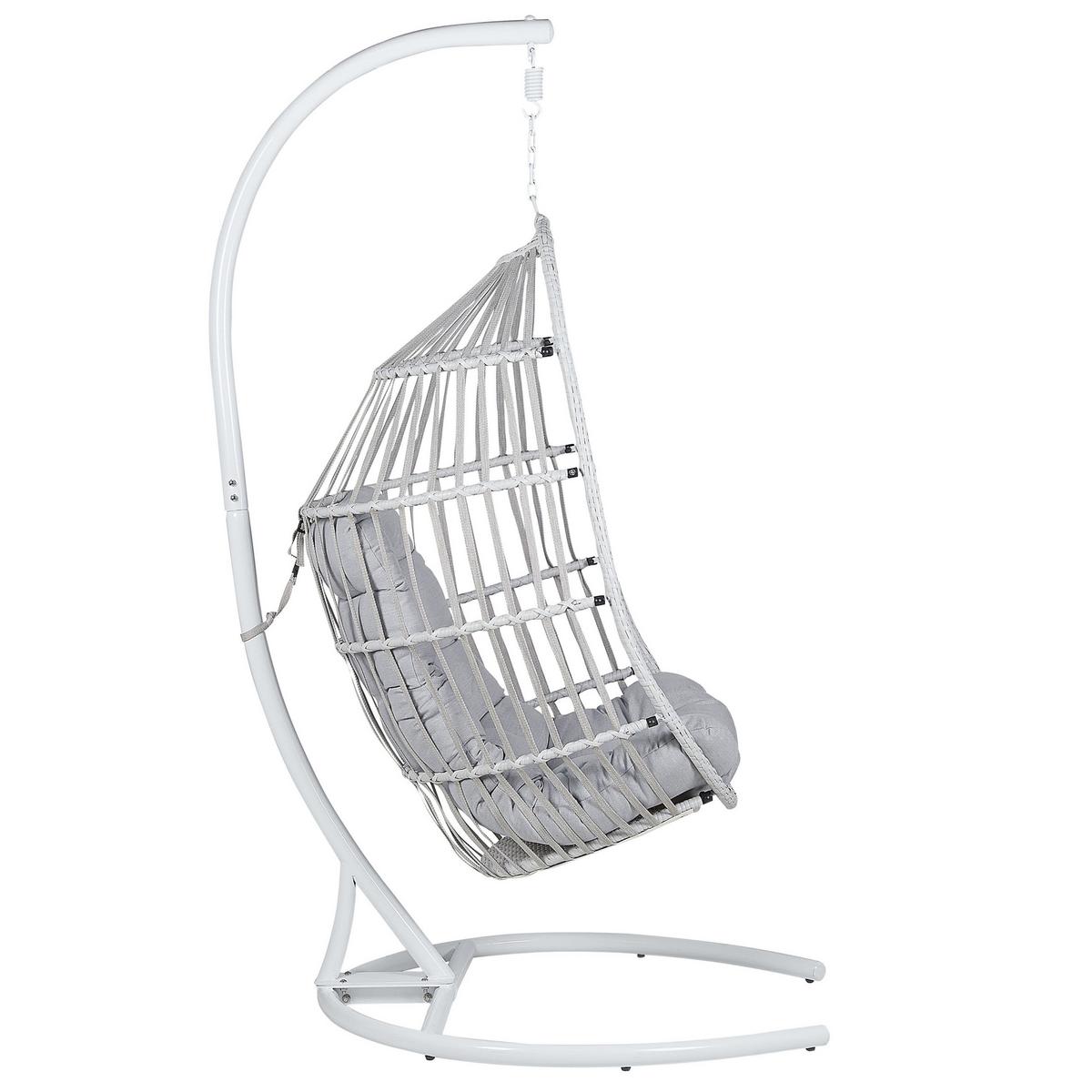 HÄNGESESSEL mit Gestell PE Rattan hellgrau 105 cm Sesia - Hellgrau, Textil (105/198/105cm) - Beliani