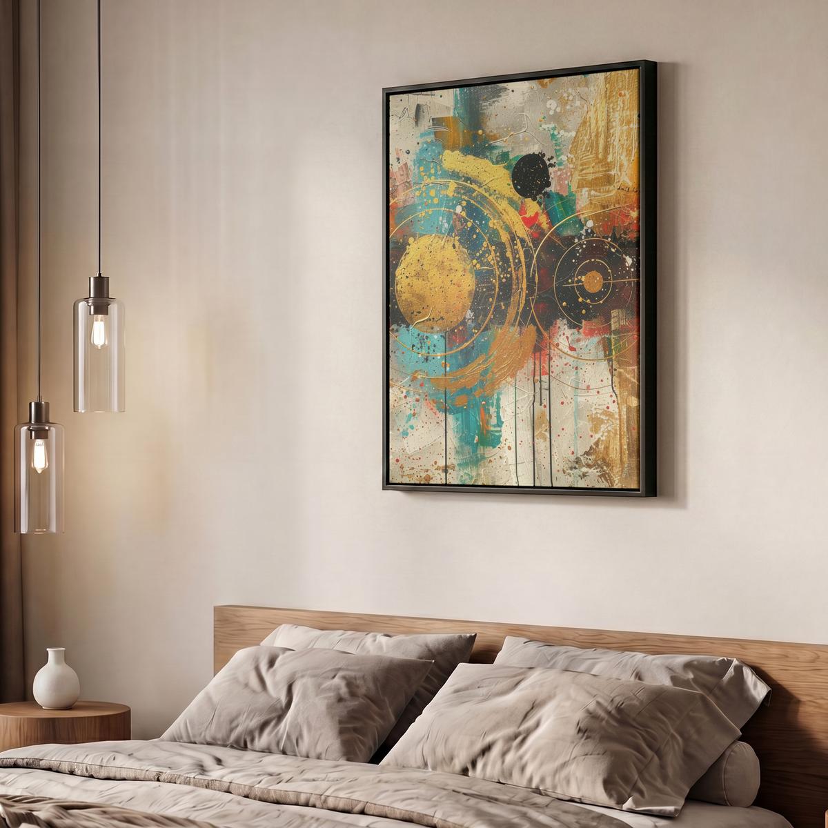 LEINWAND Bilder mit Rahmen - Abstrakt - Kunst - Gold - Modern - 60x80 - Multicolor, Textil (60/80cm) - MuchoWow