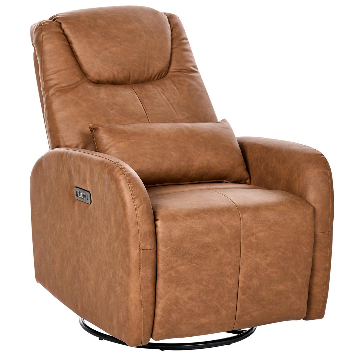ELEKTRISCHER-SCHAUKEL-FERNSEHSESSEL drehbar mit USB-Anschluss Kunstleder Braun Kronos - Braun, Kunststoff (79/102/94cm) - Beliani