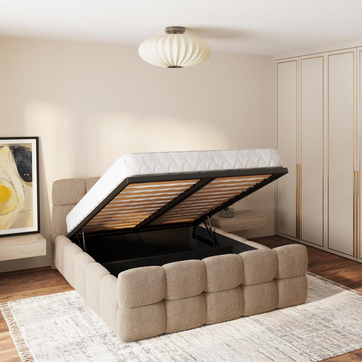 POLSTERBETT ELIZJA 120x200 cm mit Bettkästen - Beige - Beige, Holz (120/200cm) - MASSENO