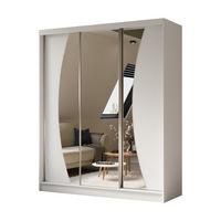 KLEIDERSCHRANK mit Spiegel-Schiebetüren und Aluminium-Leisten, LED-Beleuchtung - VOXI - 180 cm Weiß - Weiß, Holzwerkstoff (180/216/61cm) - ALTDECOR