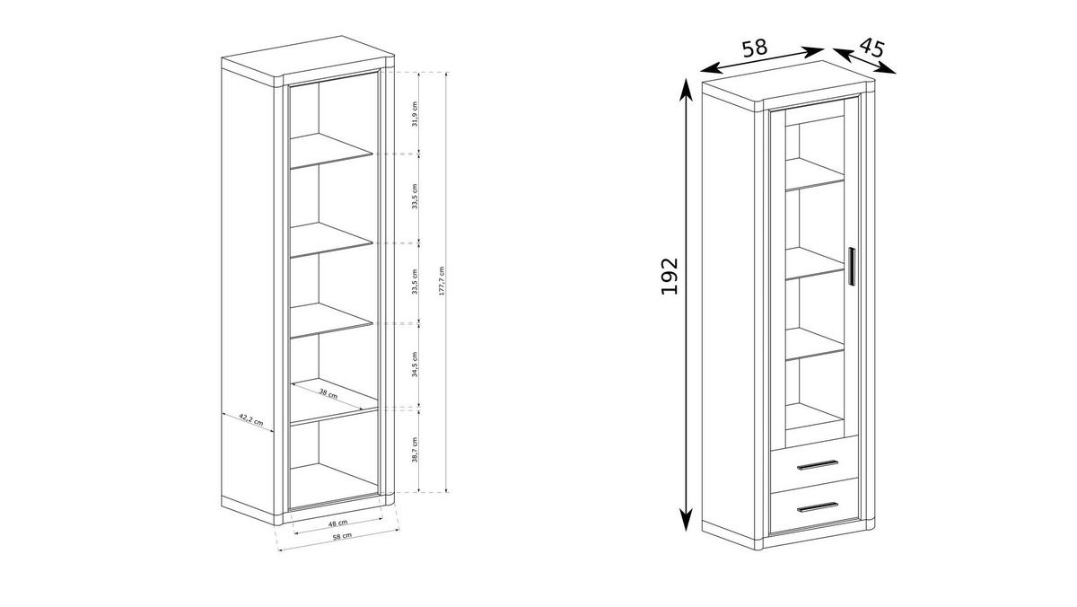 VITRINE MALAGA 192 / 58 cm in Sonoma Eiche - Sonoma Eiche, Holzwerkstoff (58/192/45cm) - MASSENO