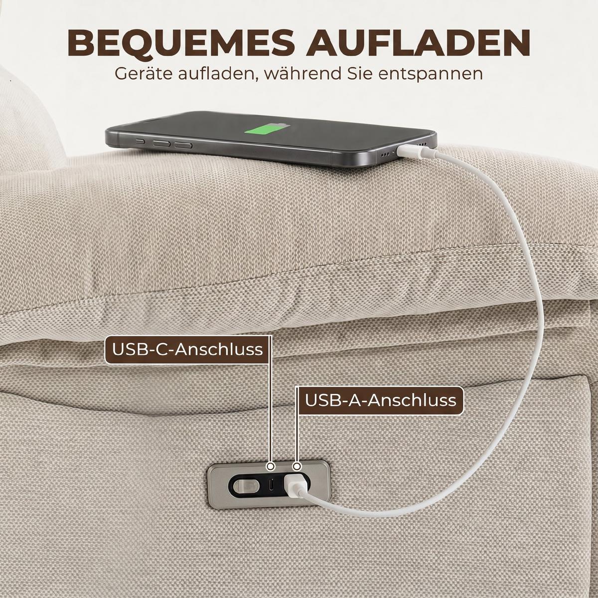 ELEKTRISCHER-AUFSTEHSESSEL Chenille 100 Polyester Creme - Creme, Textil/Metall (82/96/88cm) - HOMCOM