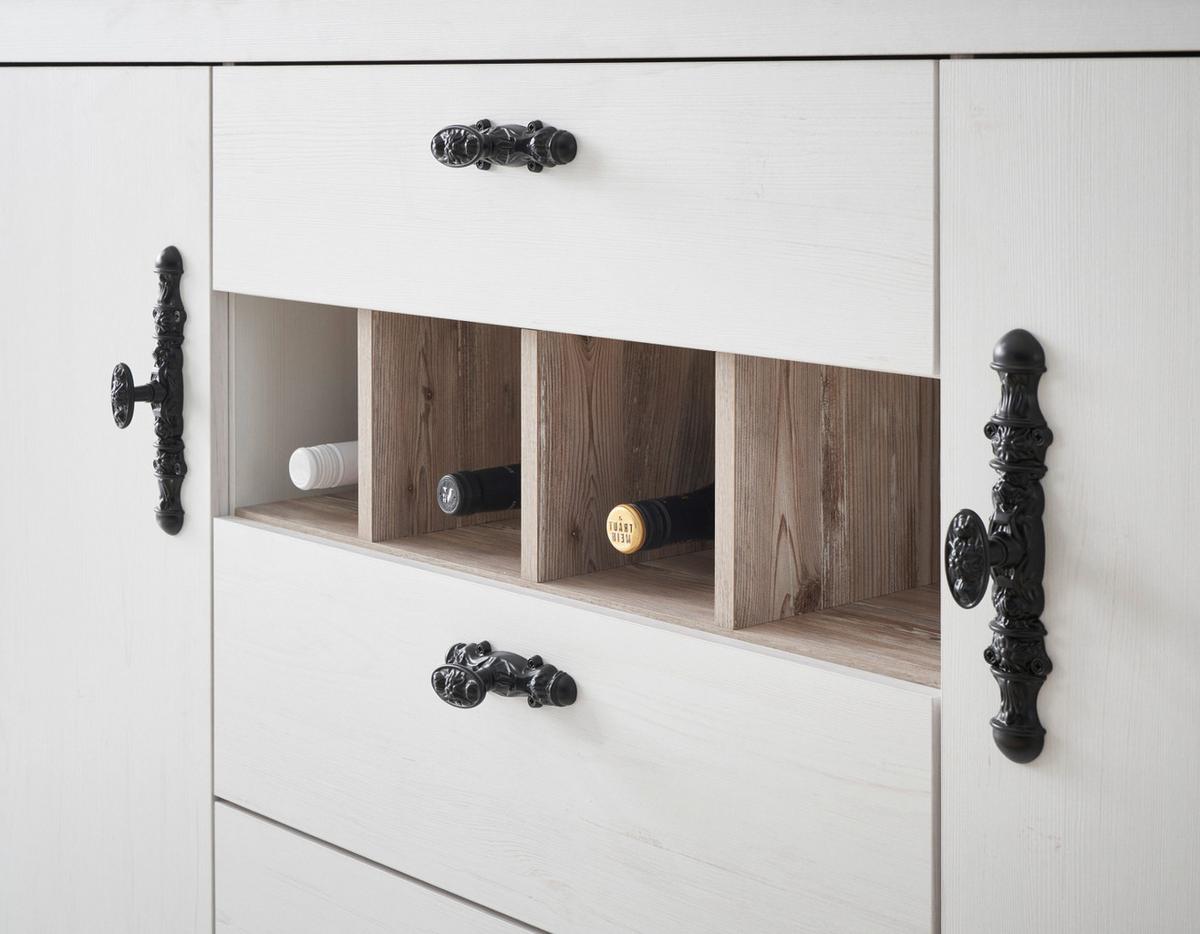 KÜCHENSCHRANK weiß Pinie Landhaus, Küche Unterschrank für Spüle oder Kochfeld 202 cm, Soft-Close - Schwarz/Weiß, Holzwerkstoff/Metall (202/92/60cm) - Furn.Design
