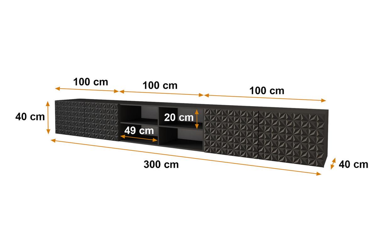LOWBOARD VIRA-W 3x100x40x40 cm - Schwarz - Schwarz, Holzwerkstoff (300/40/40cm) - ALTDECOR