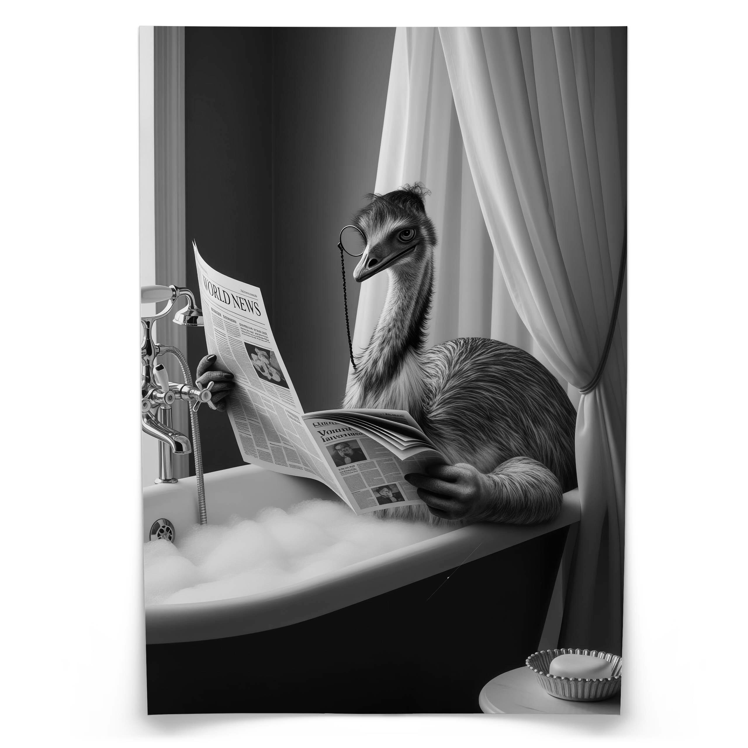 POSTER für Badezimmer WC Strauß in Badewanne Zeitung Abstraktion 50x70cm - Schwarz/Weiß, Papier (50/70/1cm) - Muralo