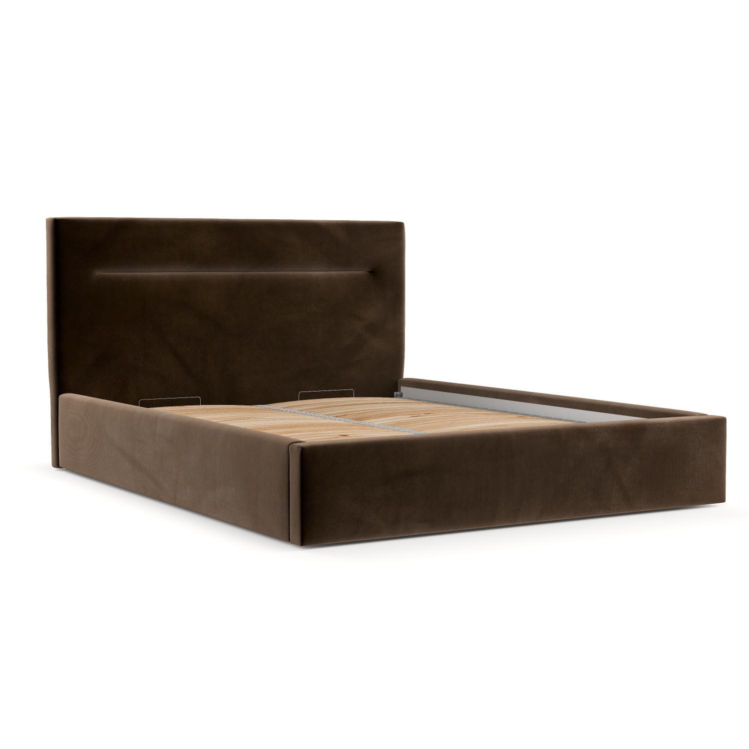 POLSTERBETT Liline 180/200 cm Braun im Kronos Stoff - Schwarz/Naturfarben, Holz/Holzwerkstoff (180/200cm) - AltaBeds