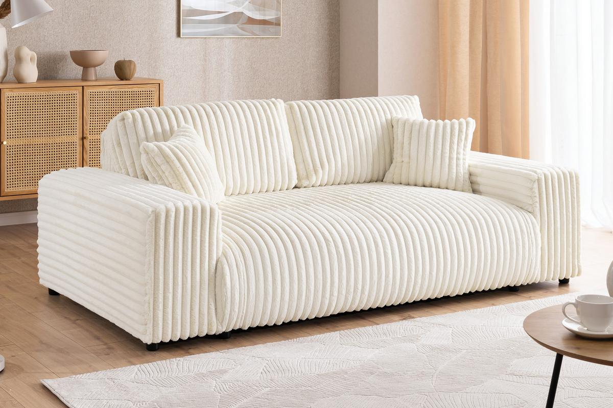 SITZGARNITUR 3+2 Mollis Hellbeige Plüschcord - Beige/Schwarz, Holz/Kunststoff (213/79/108cm) - S-Style Möbel