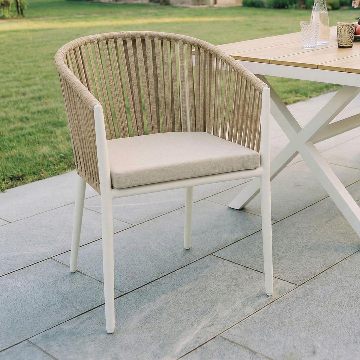 GARTENSTÜHLE ISOLA 6er-Set beige, weiß - Beige, Textil/Metall (56/78/62cm) - IDIMEX