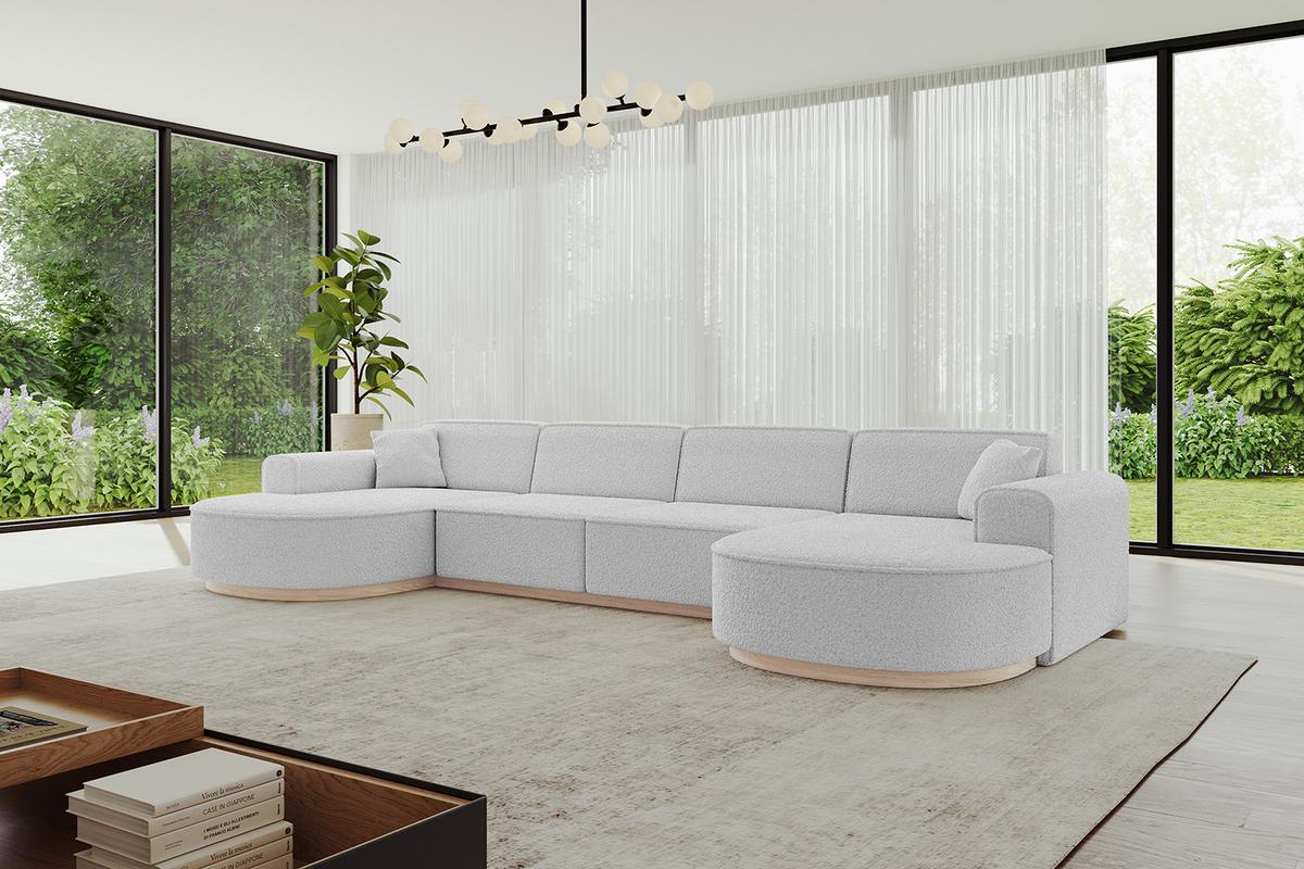 WOHNLANDSCHAFT MARI-U2-v1 - 388x171x83 cm Hellgrau Bouclé - Hellgrau, Holzwerkstoff/Textil (388/83/171cm) - ALTDECOR