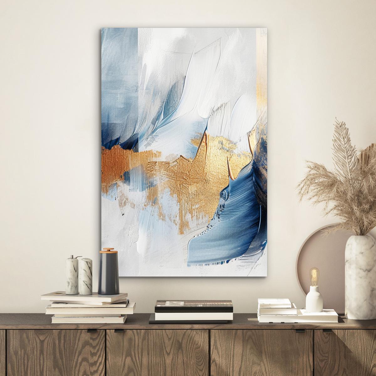 METALLBILD Gold - Blau - Aquarell - Kunst - Modern Deko Schlafzimmer 40x60 cm - Hellblau, Metall (40/60cm) - MuchoWow