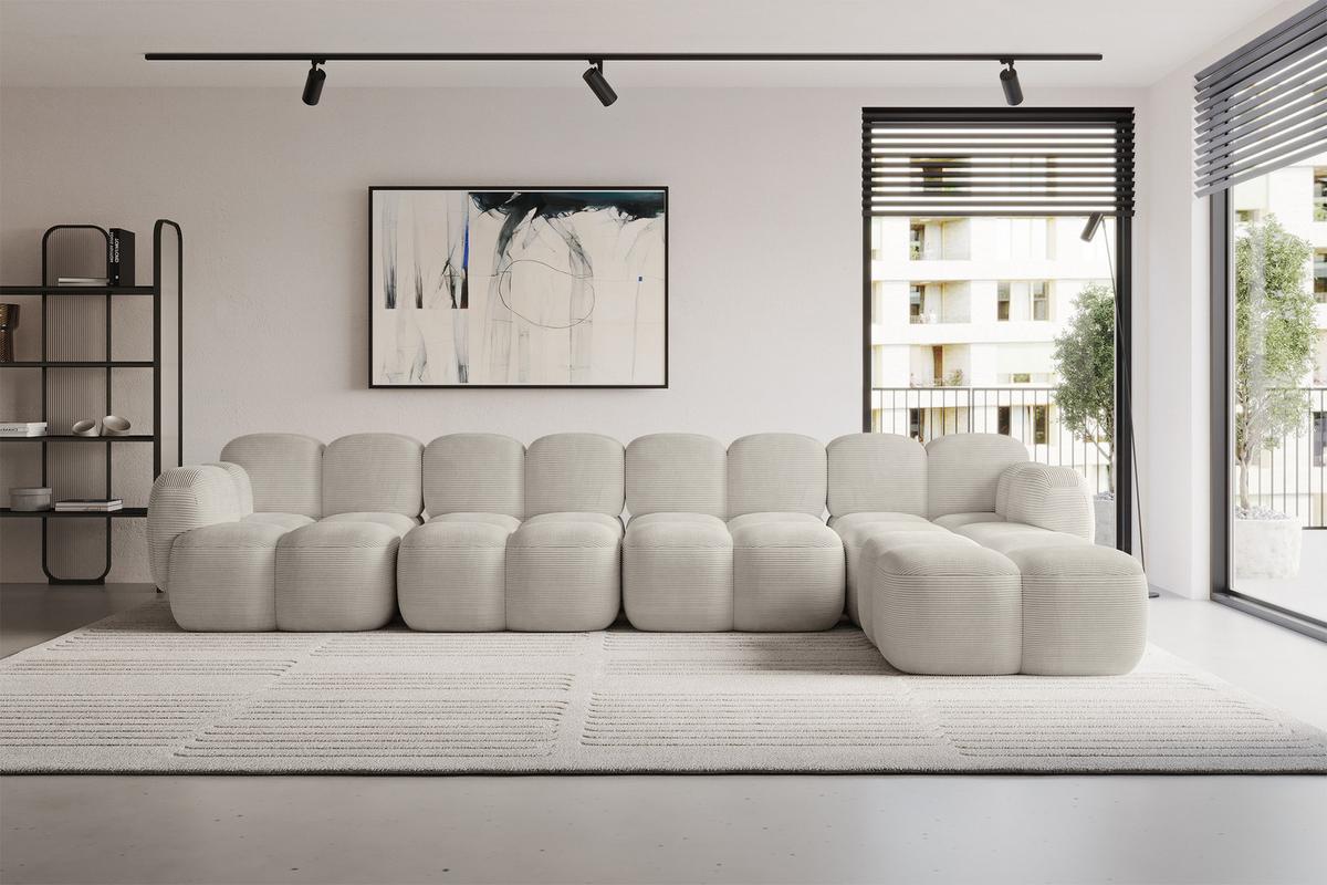 ECKSOFA modulares Sofa Rechts Miko-L3 390x205x75 Creme Cord - Schwarz/Mokka, Holzwerkstoff/Kunststoff (390/205cm) - ALTDECOR