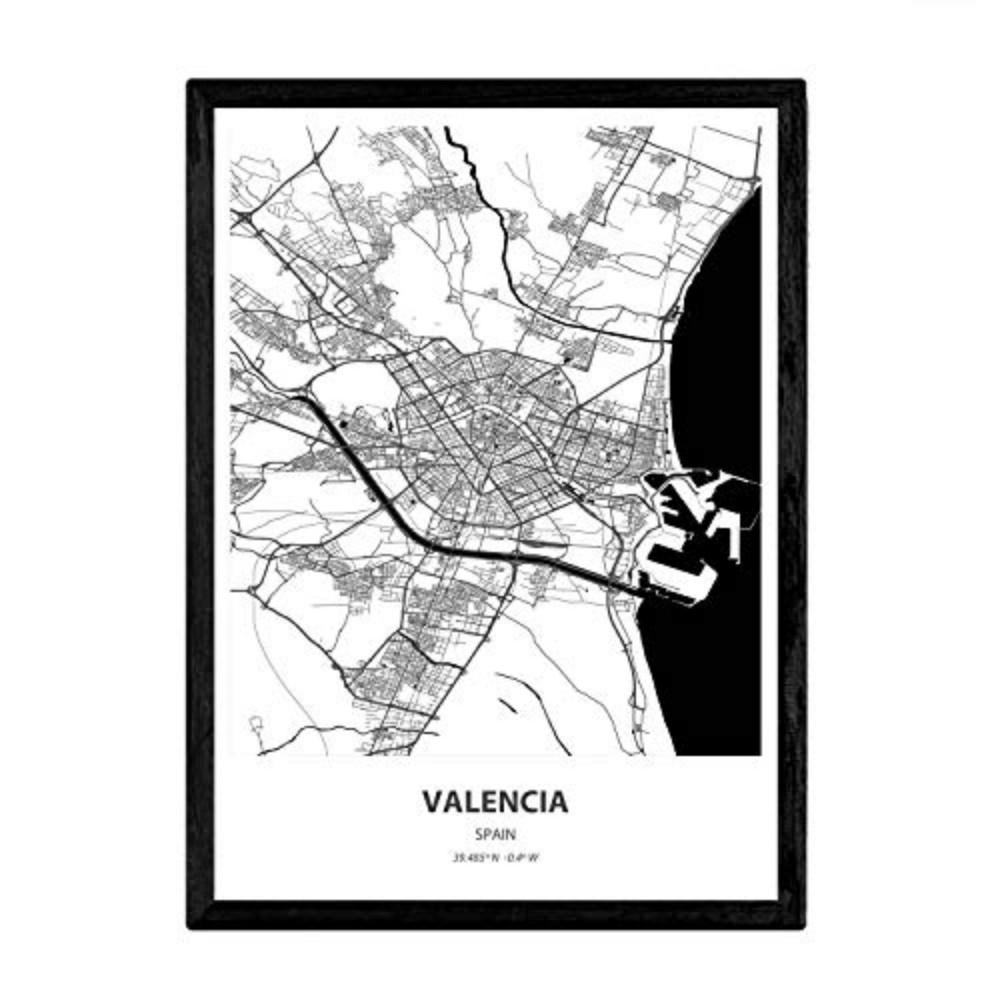 POSTER Karte Von Valencia - Spanien A3 Schwarzer Rahmen - Schwarz, Papier (29.7/5/42cm) - Nacnic