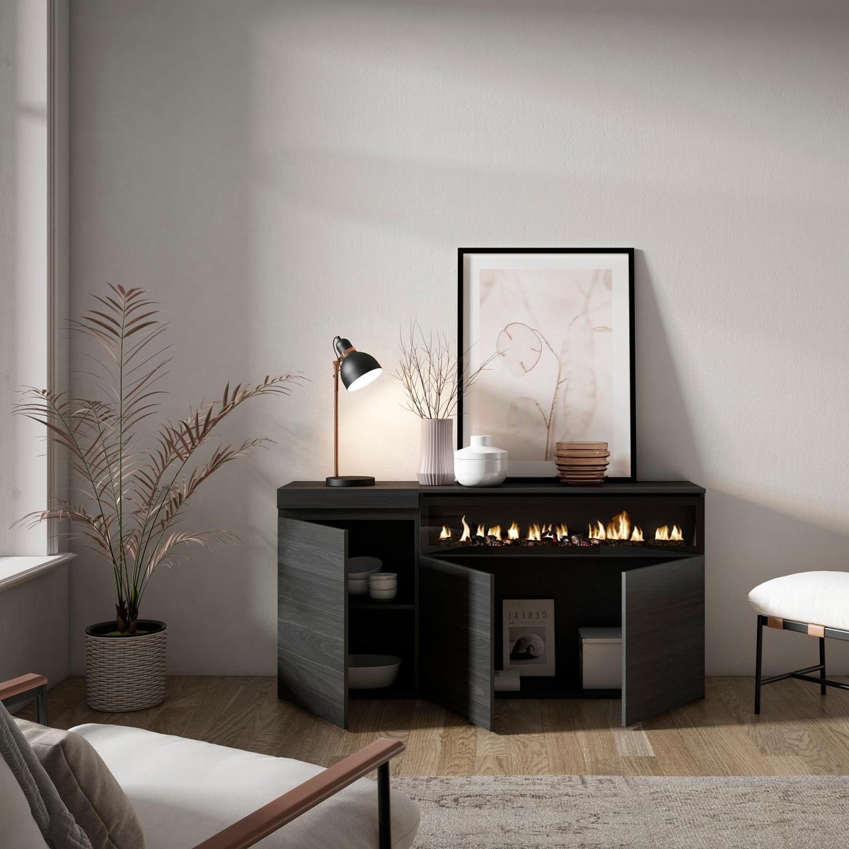 SIDEBOARD Elektrokamin, schwarz, 150/35/75cm - Schwarz, Holzwerkstoff (150/75/35cm) - Skraut Home