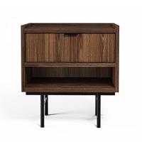 NACHTTISCH Nordiva 1S Warmia Walnut 40/55/35 cm – Metallgestell - Walnussfarben/Schwarz, Holzwerkstoff/Metall (40/55/35cm) - AX Living