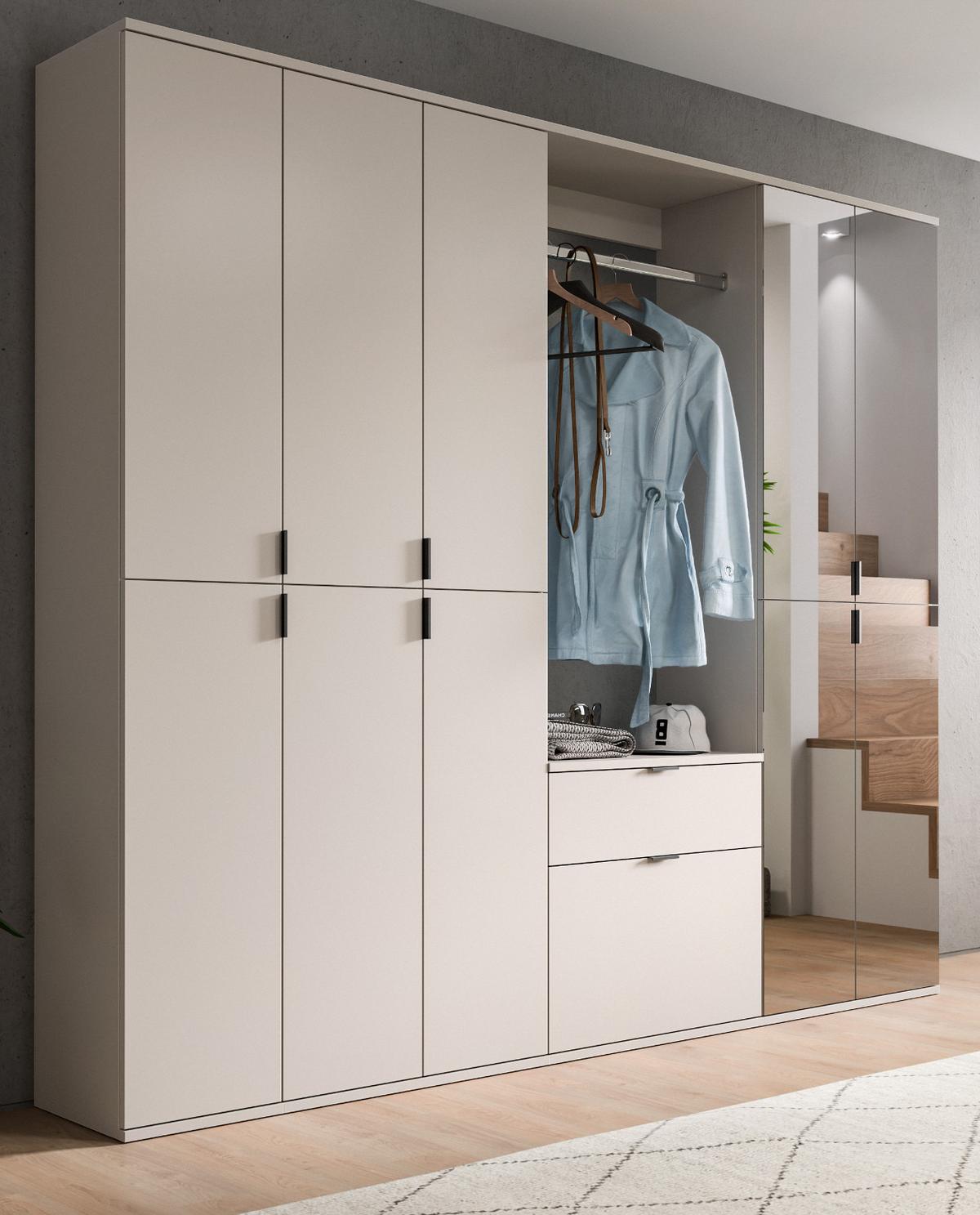 GARDEROBEN-SET Kaschmir 213 x 193 cm, Garderobenschrank mit Spiegel - Kaschmir/Schwarz, Glas/Holzwerkstoff (213/193/34cm) - Inn.Furn