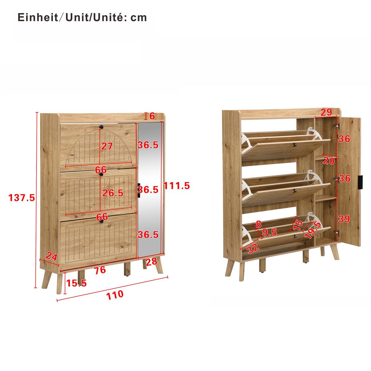 SCHUHKIPPER 110 cm in Holz-Optik - Naturfarben, Holzwerkstoff (110/138/24cm) - Urban Meuble