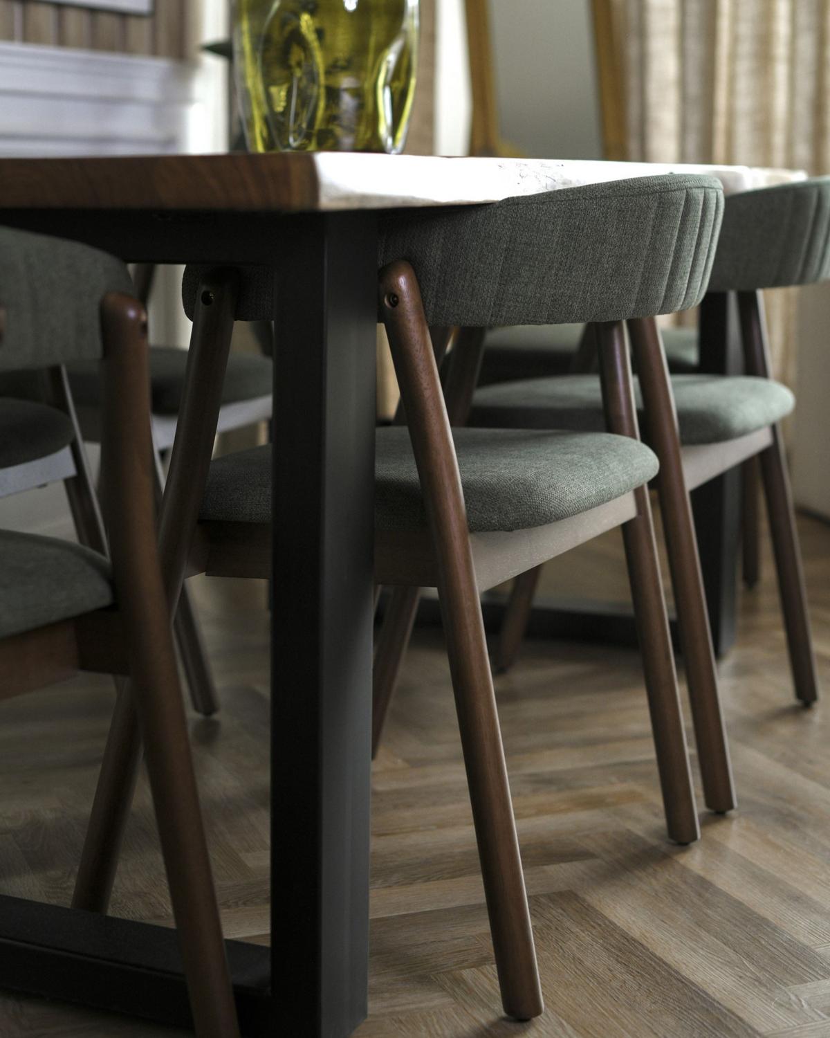 ESSZIMMERSTUHL 2er Set Stoff Dunkelbraun/Grün Mylo - Dunkelbraun/Grün, Holz/Textil (58/77/56cm) - Beliani