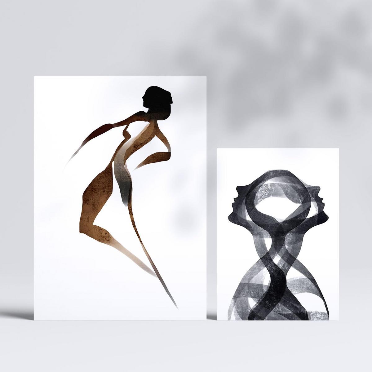 POSTER Set Mit 6 Körpertugend 2 In Liebhaber Abstrakt Ästhetische Dekorative Gemälde Für Ihr Wohnzimmer, Schlafzimmer, Zuhause A3 & A4 Rahmenlos - Klar, Papier (29/3cm) - Nacnic