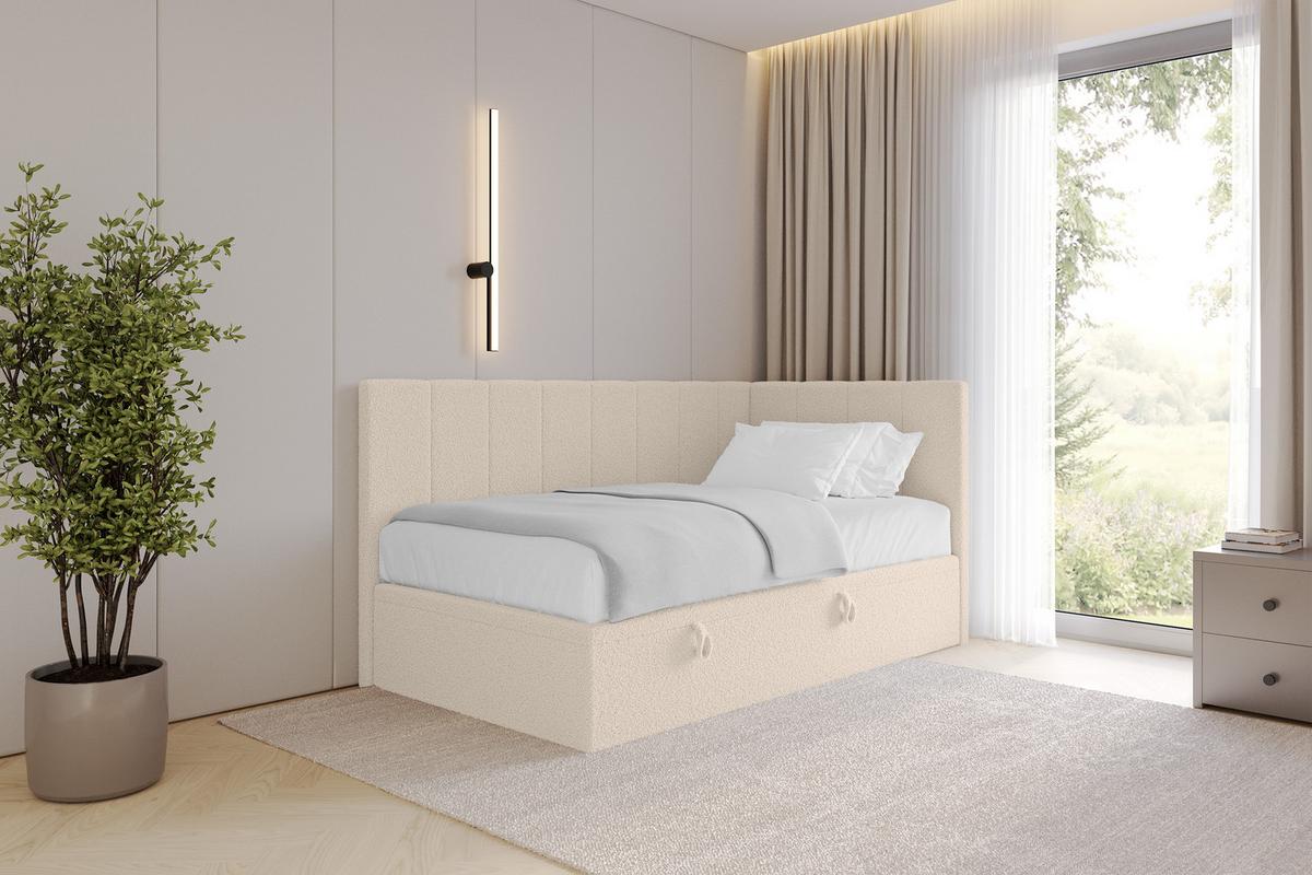 EINZELBETT Jugendbett mit Bettkasten Links, ohne Matratze - LOVY 100x200 Dunkelbeige - Mokka, Holzwerkstoff/Textil (100/200cm) - ALTDECOR
