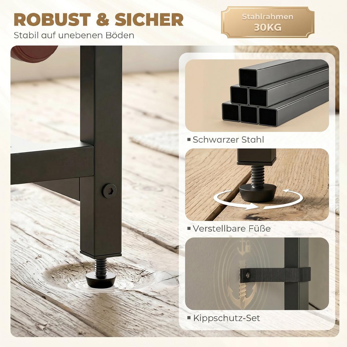 WEINREGAL Spanplatte Metall Rustikal-Braun - Schwarz/Braun, Holzwerkstoff/Metall (30/148/40cm) - HOMCOM