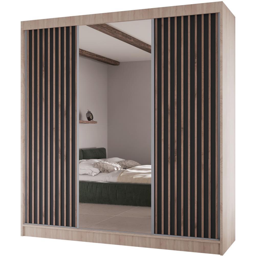 SCHWEBETÜRENSCHRANK Lico II 200/61/215 eiche sonoma+schwarz - Schwarz/Sonoma Eiche, Holzwerkstoff (200/215/61cm) - Beautysofa