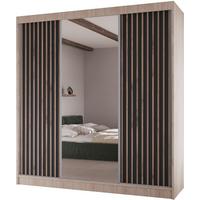SCHWEBETÜRENSCHRANK Lico II 200/61/215 eiche sonoma+schwarz - Schwarz/Sonoma Eiche, Holzwerkstoff (200/215/61cm) - Beautysofa