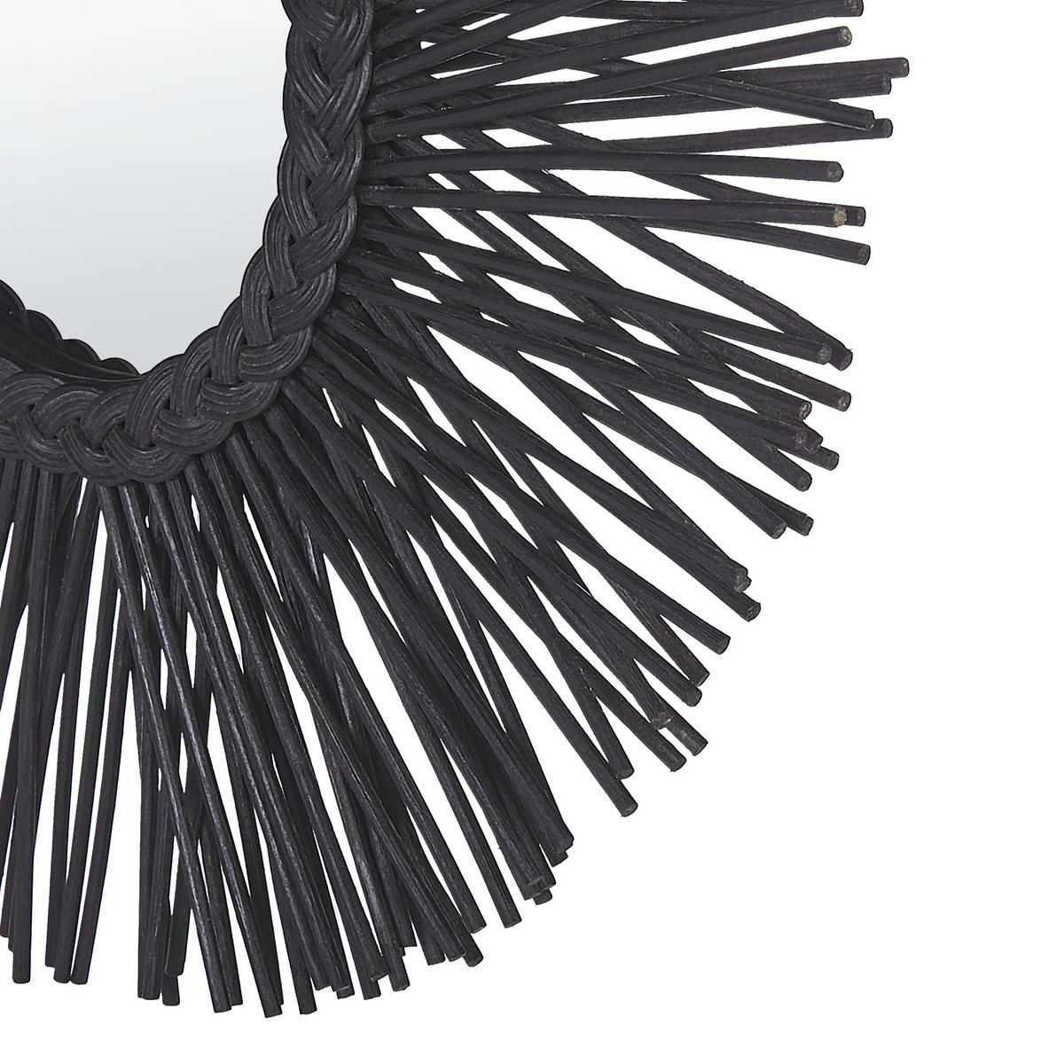 WANDSPIEGEL Rattan schwarz Sonnenform 60 cm Kalasin - Schwarz, Naturmaterialien (60/60/3cm) - Beliani