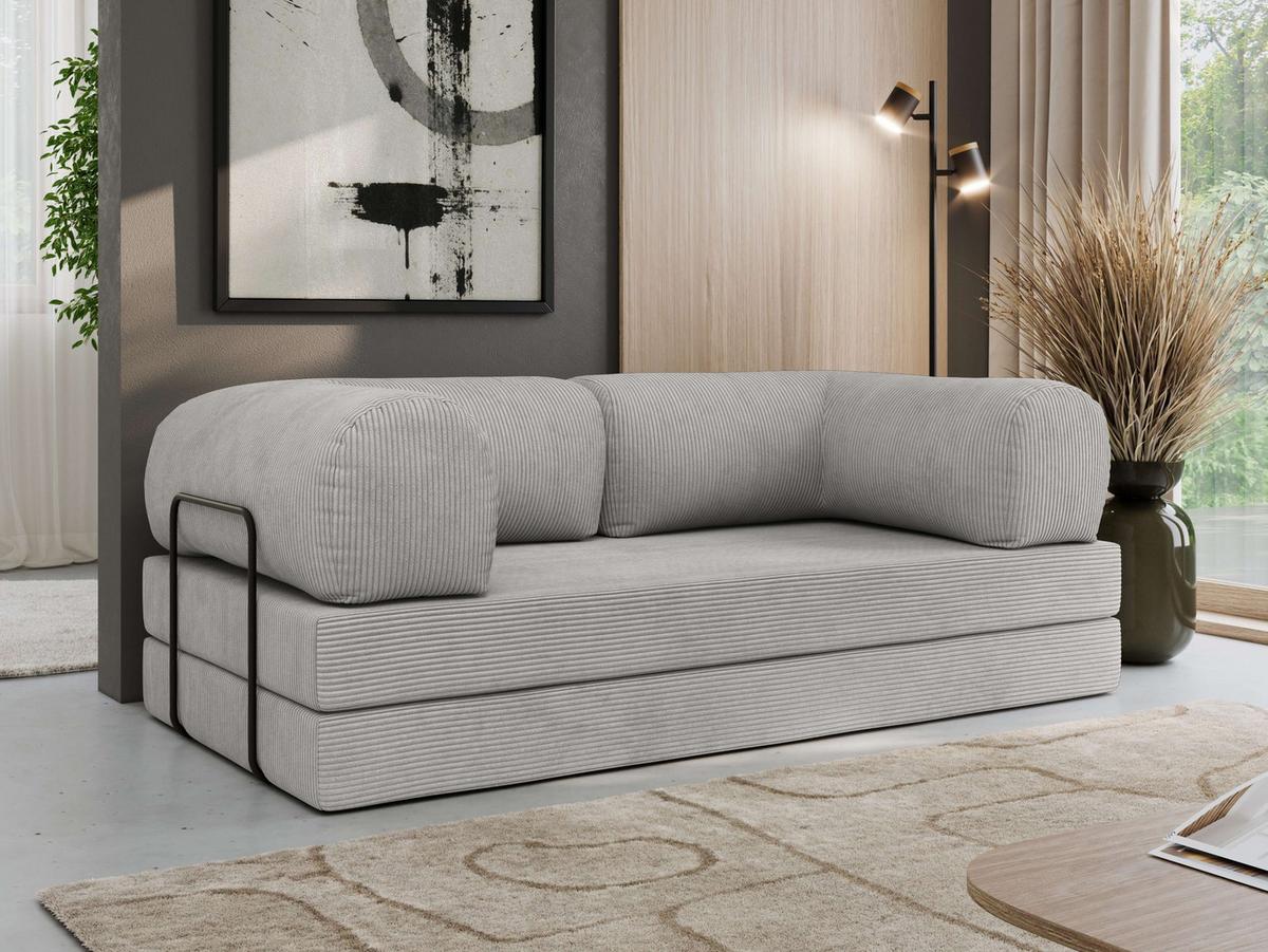 3-SITZER SOFA ORSETTO - Hellgrau Cord - Hellgrau/Schwarz, Textil/Metall (200/70/100cm) - MKS